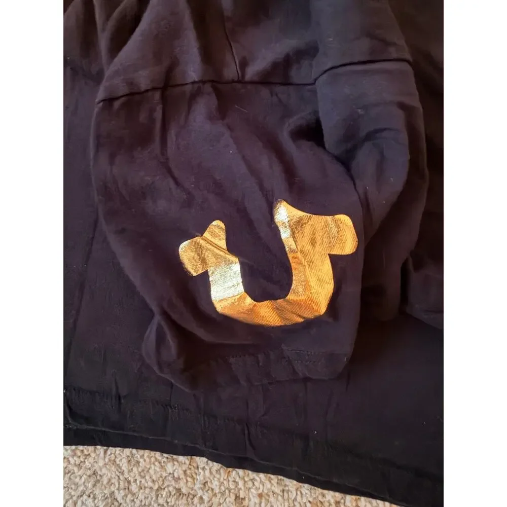 True Religion L Black T with Gold Foil Logo EUC